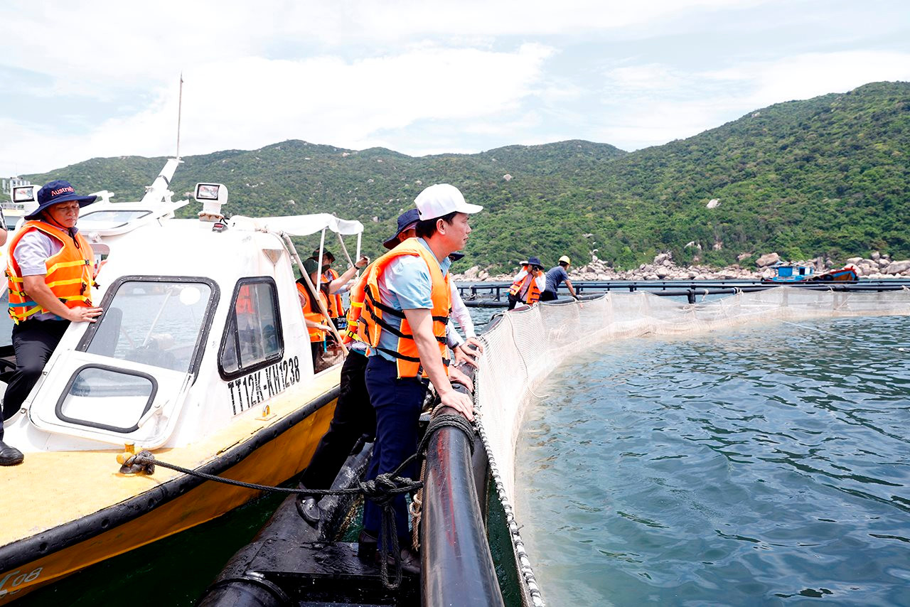 Bộ trưởng Đặng Quốc Khánh thăm mô hình nuôi trồng thủy sản thông minh tại khu vực Vịnh Vân Phong,  tỉnh Khánh Hòa