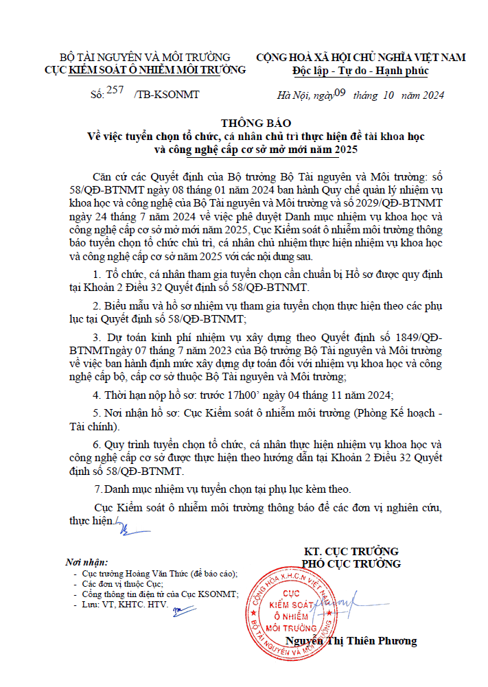 Thông báo tuyển chọn tổ chức, cá nhân chủ trì thực hiện đề tài khoa học và công nghệ cấp cơ sở mở mới năm 2025